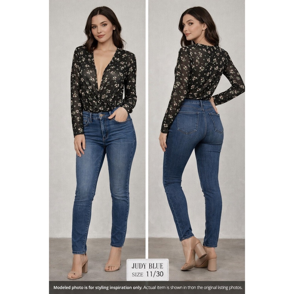 Missguided Black Floral Sheer Deep V-Neck Long Sleeve Bodysuit US 6 Romantic‎